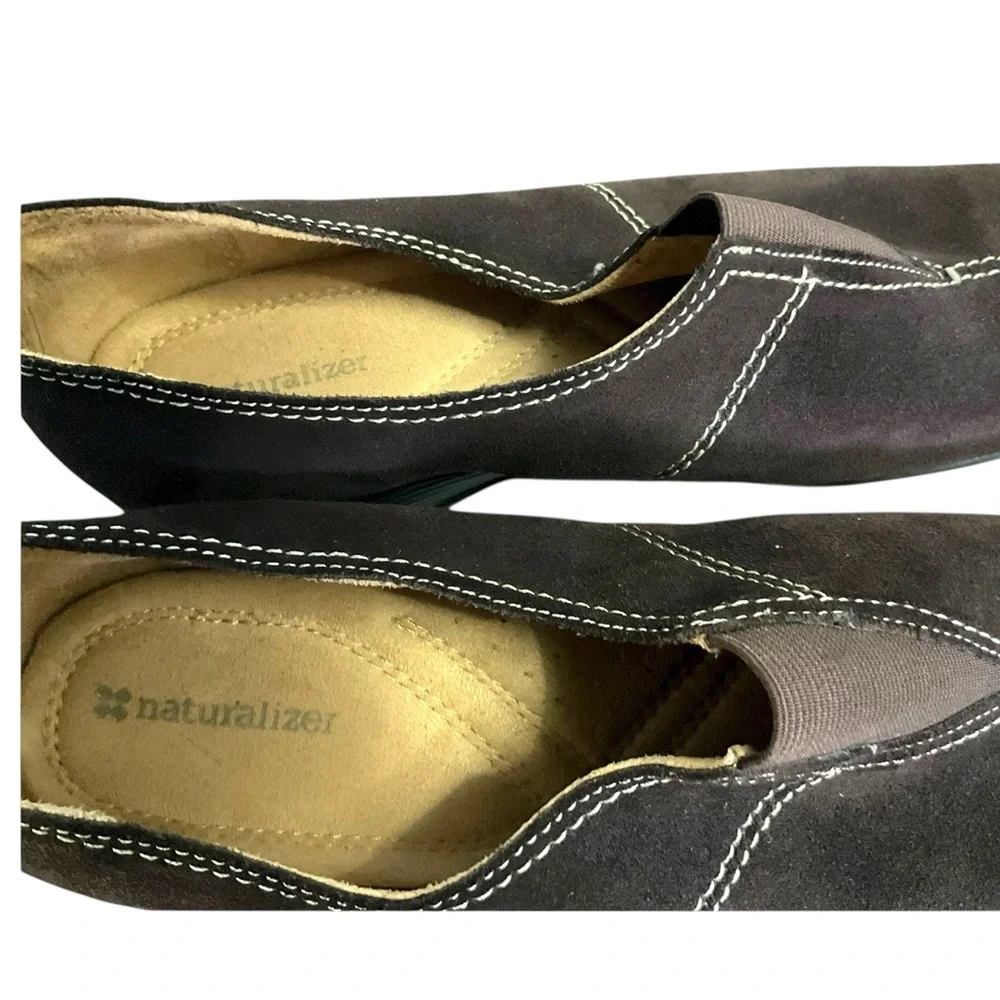 Naturalizer Brown Suede Slip‎ On SZ 10W Women Comfort Low Wedge Casual